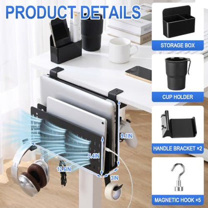 Desk Side Storage Organizer Set Fits Edge 0.2-2.2",Double,Black | No Drill Clamp on Desk Organizer with Laptop Holder Cup Holder Pen Cup Headphone Hanger and Magnetic Hooks - color: Black, style: Double