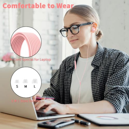3.5mm Wired Headphones for Laptop School Kids Earbuds with Case Mic - color: Pink