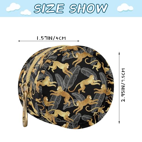 Pacifier Case Gold Monkey Leaf Jungle Printed Waterproof Pacifier Holder Pouch with Metal Hook Clip Round Small Soother Storage Bag for Diaper Bag Stroller - color: Gold Monkey Leaf Jungle