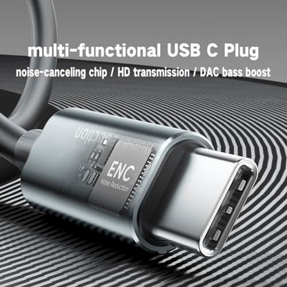 USB-C Earbuds Noise Cancellation Hybrid Driver Bass Boost Wired Headphones | Type C Plug,Deep Bass Ear Bud Call Noise-canceling Mic Wired Earphone Compatible with iPhones 17 16 15 pro max and C port