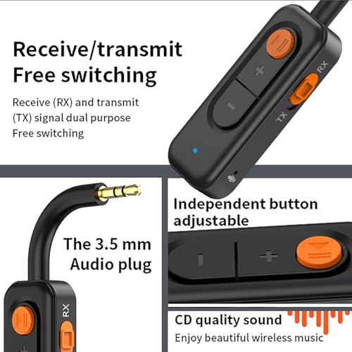 Bluetooth 5.4 Audio Transmitter Receiver with Low Latency,3.5MM AUX Bluetooth Car Adapter with Built-in Microphone for Hands-Free Calls,Wireless Audio Receiver for Home Stereo/Wired Speaker