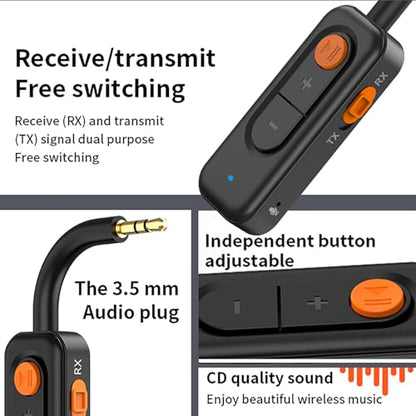 Bluetooth 5.4 Audio Transmitter Receiver with Low Latency,3.5MM AUX Bluetooth Car Adapter with Built-in Microphone for Hands-Free Calls,Wireless Audio Receiver for Home Stereo/Wired Speaker