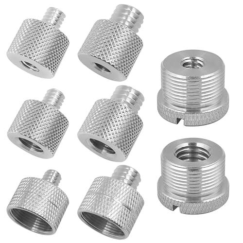 8 Pcs Mic Stand Adapter Mic Thread Adapter Set, 5/8 Female to 3/8 Male and 3/8 Female to 5/8 Male, 1/4 Female to 5/8 Male and 3/8 Female to 1/4 Male, 8 Different Screw Adapters for Microphone, Silver - color: Silver