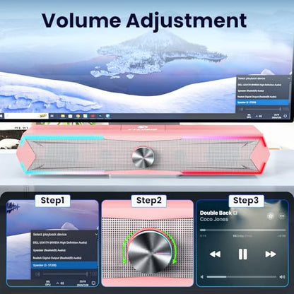 Tylubio Computer Speakers for Pc Desktop with Clear Sound, Flowing LED PC Speaker for Computer Desktop Laptop Monitor, Bluetooth & USB Input - Pink