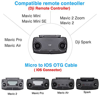 1FT USB Micro to iOS DJI Remote Controller Cable for iPhone 14 Pro, DJI Mavic Mini(1st Gen), Mini SE, Mavic Pro, Spark, 2 Pro Zoom,Mavic Air,Platinum, Phone/Tablet 90 Degree Data OTG Cord Accessories - size: 1FT(12in), style: Micro to IOS