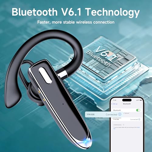 Bluetooth Headset V6.1, Wireless Bluetooth Earpiece with Mic, CVC8.0 Noise Cancelling Business Headset, 100H Playtime, LED Display, Dual Device Pairing, Mute Button for Office, Driving, Trucker