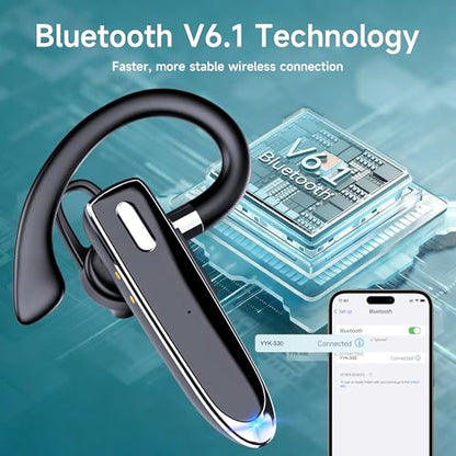 Bluetooth Headset V6.1, Wireless Bluetooth Earpiece with Mic, CVC8.0 Noise Cancelling Business Headset, 100H Playtime, LED Display, Dual Device Pairing, Mute Button for Office, Driving, Trucker