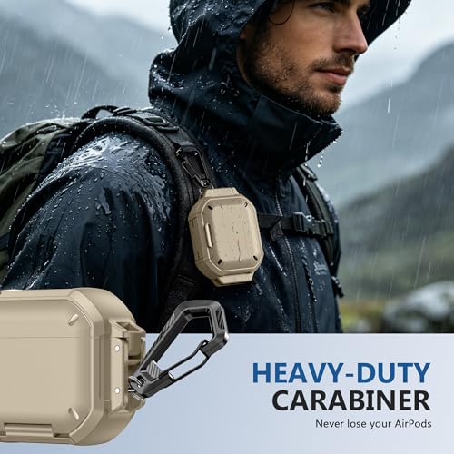for AirPods Pro 3 Case, IP68 Waterproof Military Grade Protective Cover for AirPods Pro 3rd Gen, Anti-Scratch Hard Shell Cover with Secure Lock, Keychain & Phone Stand (2025), Khaki - color: Khaki