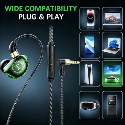 Rosmas Wired Gaming Earbuds with Mic, 360° Spatial Audio, 10mm Drivers, in-Ear Headphones with Volume Control, 3.5mm Jack for PC, PS5, Xbox, Switch, Laptop(Black)