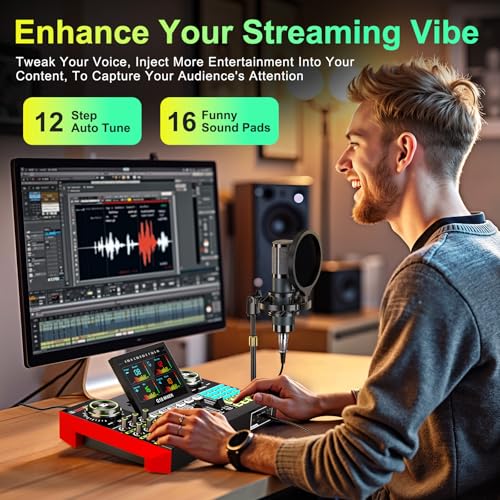 Podcast Equipment Bundle with Live Sound Card Audio Mixer, 3.5mm Condenser Microphone for PC/Phone Streaming and Singing, Podcast Microphone Bundle with Voice Changer sound board