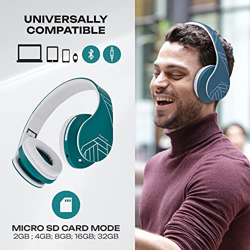 PowerLocus Bluetooth Over-Ear Headphones, Wireless Stereo Foldable Headphones Wireless and Wired Headsets with Built-in Mic, Micro SD/TF, FM for iPhone/Samsung/iPad/PC (Blue/White) - color: Blue/White