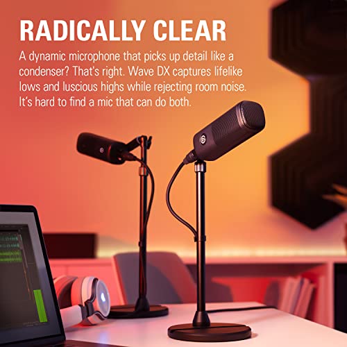 Elgato Wave DX Dynamic XLR Microphone, Cardioid Pattern | Speech-optimized capsule, Room noise rejection, No signal booster needed, Swivel mount included, Broadcast-ready