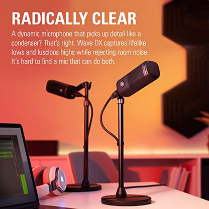 Elgato Wave DX Dynamic XLR Microphone, Cardioid Pattern | Speech-optimized capsule, Room noise rejection, No signal booster needed, Swivel mount included, Broadcast-ready