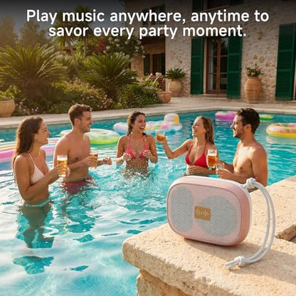 FunHub Waterproof Bluetooth Shower Speaker, Small & Light with Anti-Slip Sides, 3 Play Modes, FM Radio, Bluetooth 5.3 Immersive Stereo Sound (TWS), for Bathroom, Pool, Beach & Outdoor Party – Pink - color: Pink