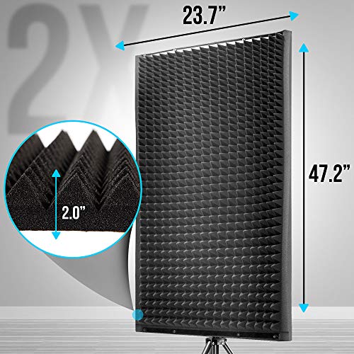 Pyle Sound Wall Panel Studio Foam-Acoustic Isolation Absorber Shield and Dampening Wedge with Height Adjustable, Includes Tripod Base Stand, 2 Pack PSIP24X2 - size: 2-Pack