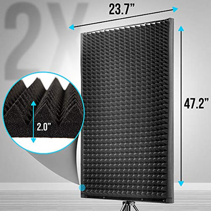 Pyle Sound Wall Panel Studio Foam-Acoustic Isolation Absorber Shield and Dampening Wedge with Height Adjustable, Includes Tripod Base Stand, 2 Pack PSIP24X2 - size: 2-Pack