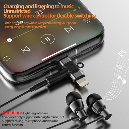 Lightning USB C to 3.5mm Headphone Jack Adapter(2in1) AUX Audio Cable Connector for iPhone16 15 14 Earphone Microphone Splitter for iPad Compatible for Samsung Android Car Auxiliary Converter