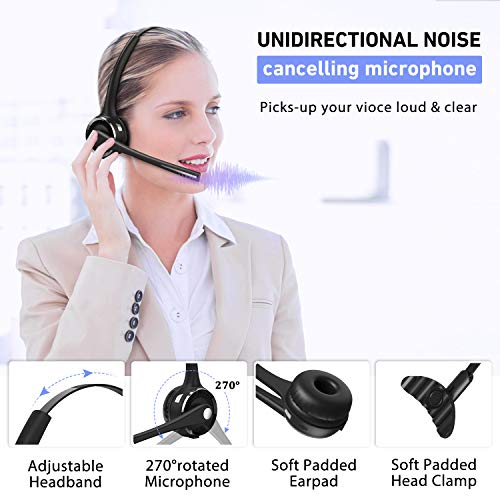 Trucker Bluetooth Headset, V5.0 Handsfree Wireless Phone Headset with Charging Station, Noice Cancelling, Bluetooth Headset with Microphone, Suitable for Call Center Office Phone