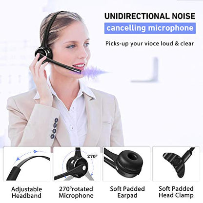 Trucker Bluetooth Headset, V5.0 Handsfree Wireless Phone Headset with Charging Station, Noice Cancelling, Bluetooth Headset with Microphone, Suitable for Call Center Office Phone