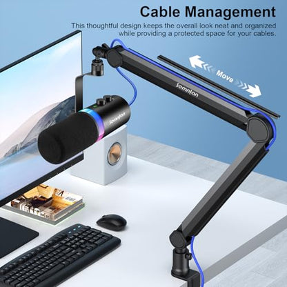 Microphone Arm,SEMNLAN LM08 Desk Adjustable Mic Boom Arm Stand,Suitable For Blue Yeti,Snowball iCE, HyperX QuadCast,SoloCast,Elgato Wave,Etc