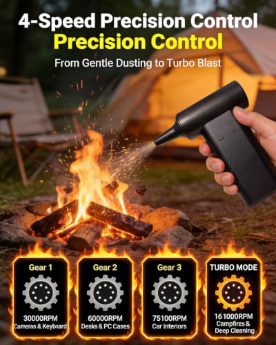 2-in-1 Compressed Air Duster & Car Vacuum Cordless Rechargeable - 160000RPM Electric Air Duster, Aluminum Mini Vacuum Keyboard Cleaner for PC, Computer, House, Outdoor & Car Detailing Supplies