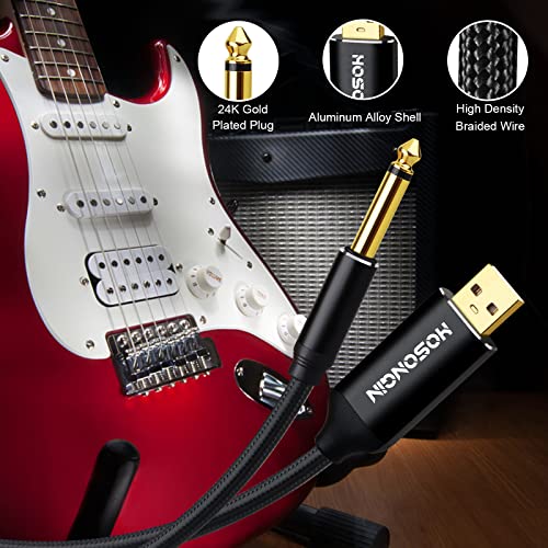 HOSONGIN [Upgraded Version] USB Guitar Cable, Guitar 1/4 Inch TS to Computer USB Interface Cable Adapter for Instruments Recording Singing, Premium Braided Shielding Cable, Length 10FT