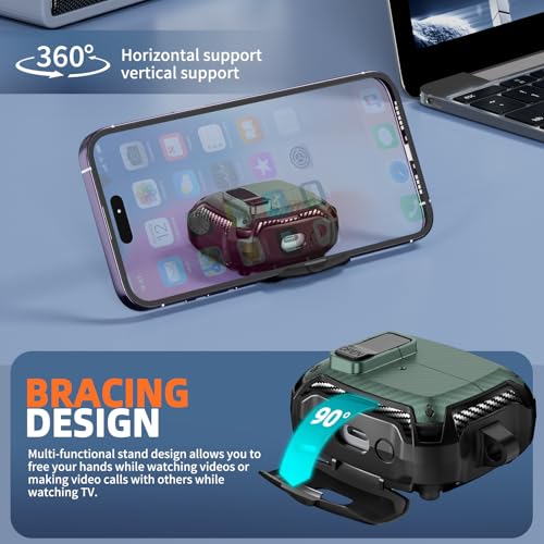 Safety Lock Case for Samsung Galaxy Buds3 FE/3/3 Pro (Green) | with Phone Stand,with Secure Lock Clip & Cleaning kit Full Body Shockproof Carbon Fiber Protection Design - color: C-Green