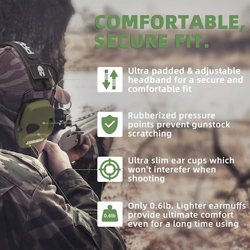 PROHEAR Electronic Ear Protection for Shooting with 4X Sound Amplification, Gun Range Hearing Protection Muffs, NRR 23dB Noise Reduction Headphones for Hunting, Green - style: Electronic-green