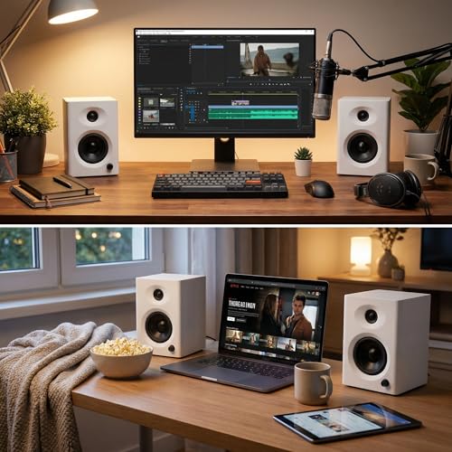 4-Inch Powered Bluetooth Bookshelf Speakers, White - color: White