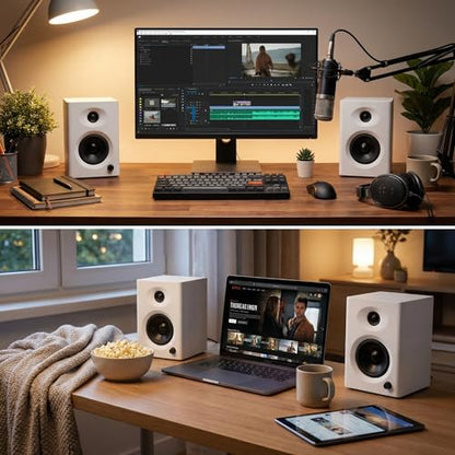 4-Inch Powered Bluetooth Bookshelf Speakers, White - color: White