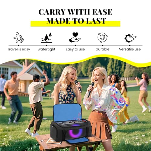 Speaker Bag Compatible with JBL PartyBox On The Go & On-The-Go Essential | Portable Speaker Carry Tote with Pockets for 2 Mics, Cables & Chargers, Top & Front Openings for Playback, Bag Only, Black - color: Black