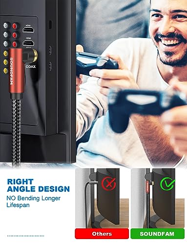 90 Degree Right Angle RCA Subwoofer Cable, Dual Shielded 24K Gold-Plated Coaxial Audio Cable for Home Theater, S/PDIF - [ 10ft/3M, Red, 2 x 90° RCA Plug ] - color: 2 x 90° RCA Plug, size: 10ft/3M