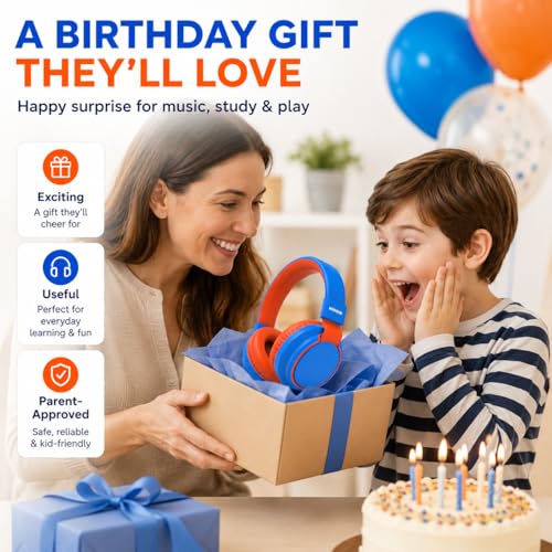 Kids Bluetooth Headphones Wireless 68 Hours,Safe Volume Limit 85/94dB Blue | Adjustable Headband Foldable Over-Ear Lightweight Headsets for Toddler Girls Boys Tablet/iPad,HD Stereo,Built-in Mic - color: Blue