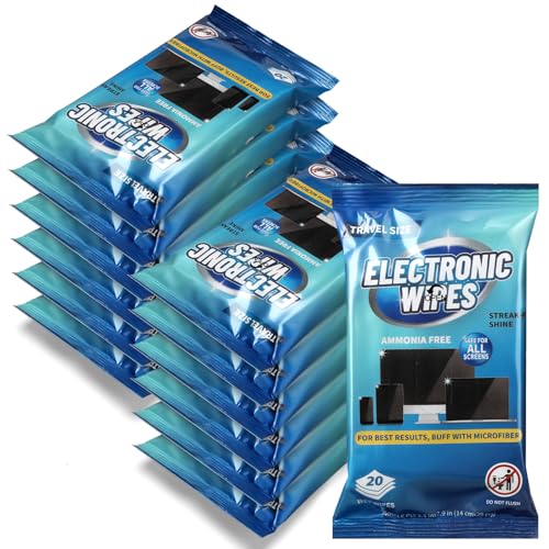 Threlaco 240 Wipes/12 Pack Electronic Cleaning Wipes, Pre-Moistened Screen Wipes for TVs, Computer, Monitor, Phones and Other Electronics, Resealable for a Freshness Lock, No Scratches, No Steaks