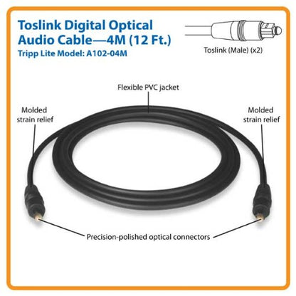 Tripp Lite Toslink Digital Optical SPDIF Audio Cable, 4 meters (13-ft.) (A102-04M) Multicolor - size: 4 meters