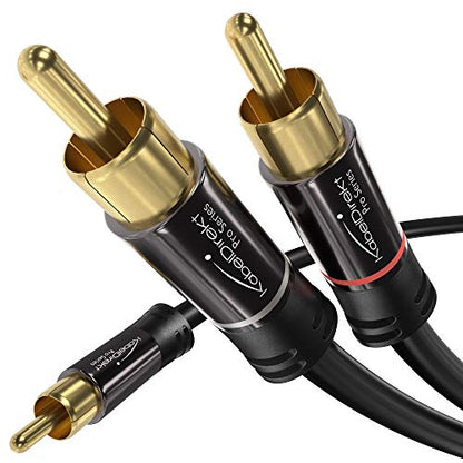 KabelDirekt – RCA/Phono Y Cable – 1×2 – 15ft | Coax, male/male plugs, analog/digital, adapter for subs/amps/Hi-Fis/home theater/receivers, black - size: 15 feet, style: 1-Pack