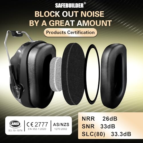 SAFEBUILDER Ear Muffs Noise Reduction SNR 33dB Adjustable Lightweight Safety Earmuffs Sound Proof Noise Cancelling ANSI - color: 1-black