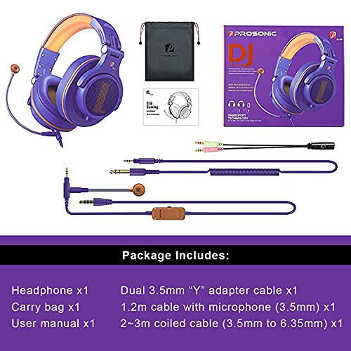 Prosonic DJ2XG Headsets with Boom Mic, Wired Over Ear Headphones for Business Meeting, Skype Zoom, PC Gaming ,PS4, Xbox One, Discord, Podcast, Headset with SharePort & Volume Control (Blue)