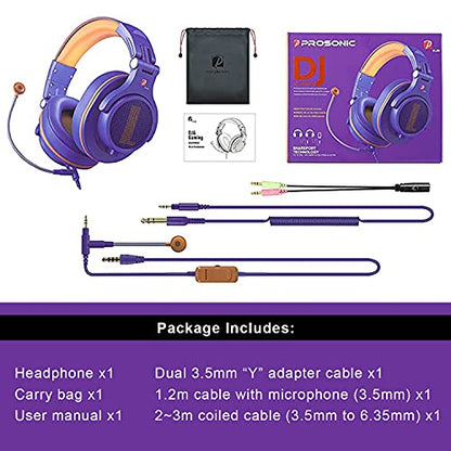Prosonic DJ2XG Headsets with Boom Mic, Wired Over Ear Headphones for Business Meeting, Skype Zoom, PC Gaming ,PS4, Xbox One, Discord, Podcast, Headset with SharePort & Volume Control (Blue)