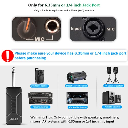 Bietrun UHF Wireless Microphone with 1/4'' Plug Rechargeable Receiver - color: Black