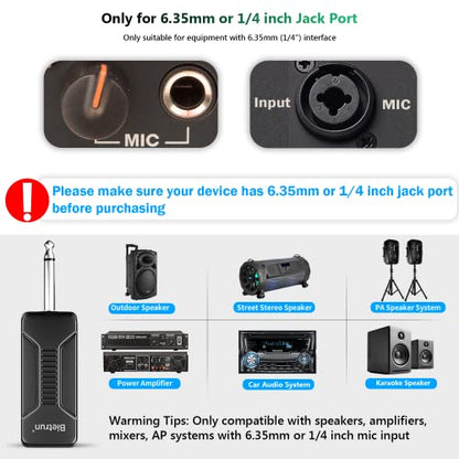 Bietrun UHF Wireless Microphone with 1/4'' Plug Rechargeable Receiver - color: Black