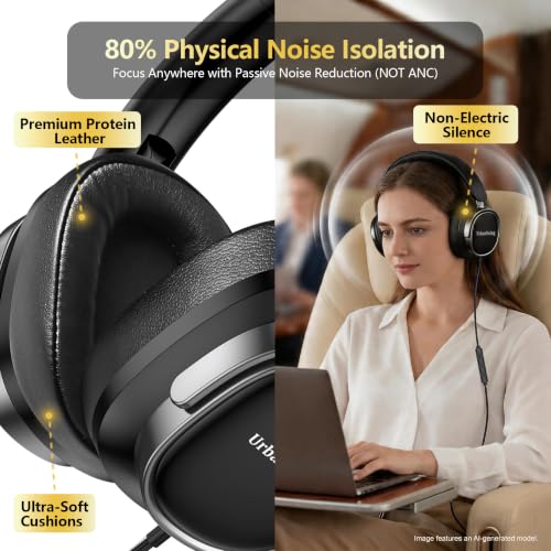 Premium Wired Headphones with Mic, 3.5mm AUX Cord and USB-C Adapter