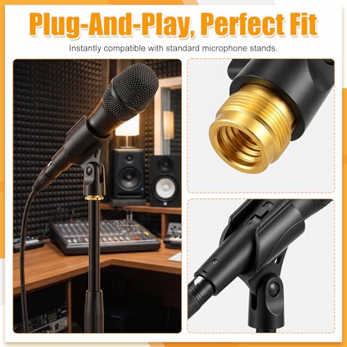 2 PCS Universal Microphone Clip, Adjustable Mic Clip Holder | for Mic Stand with 5/8" to 3/8" Screw Adapter, Anti-Slip Design for 30-35mm Handheld Wired & Wireless Microphones, Black