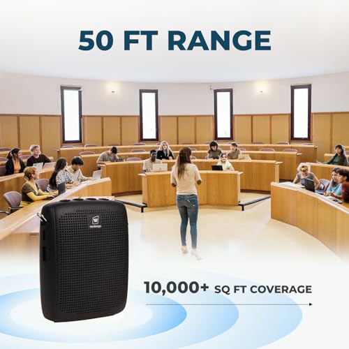 WinBridge Wireless Voice Amplifier with Clip-On Lapel Mic for Teachers | 15W Portable PA System with Bluetooth, 12H+ Battery, Auto-Pairing , Instant Mute, Ultra-Light Lavalier Microphone WB005