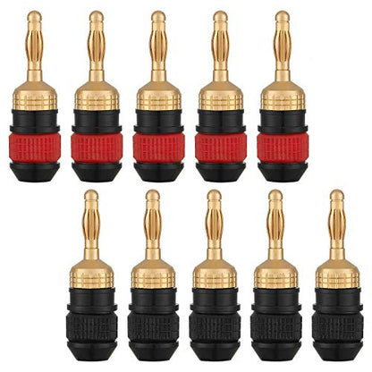 WGGE WG-008 24K Gold Safety Connector Banana Plugs (5 Pairs (10 Plugs)) - size: 5 Pairs (10 plugs )