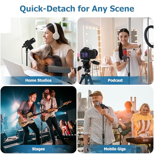 Microphone Stand Floor, Boom Mic Stand with Weighted Base | 45''-75'' Height Adjustable, 2 Clips & 3/8'' to 5/8'' Adapter Compatible with Blue Yeti HyperX QuadCast Shure SM58 - size: Mic Stand Floor