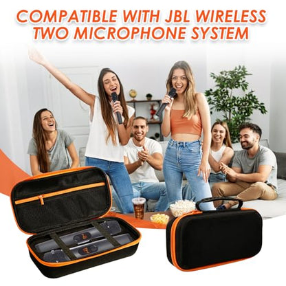 Wireless Microphone Case for JBL Wireless Microphone System,Waterproof Handheld Dual Mic Case,Portable Mic bag for Singing or Karaoke Receiver, Adapter, AA Batteries-Orange(Box Only)