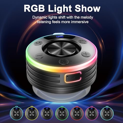 Bluetooth Speaker, Shower Speaker Portable with Hook, IPX7 Waterproof Bluetooth Speakers with Suction Cup, Digital/Time Display, Crystal Sound, Small Wireless Speakers for Outdoor Bathroom Gifts,Black - color: Deep black