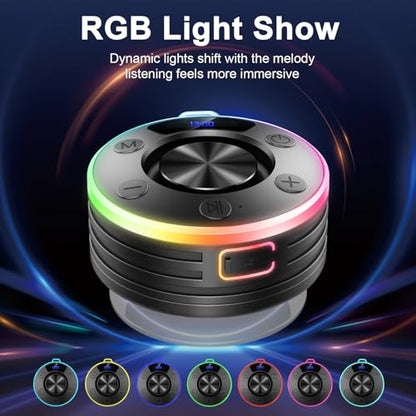 Bluetooth Speaker, Shower Speaker Portable with Hook, IPX7 Waterproof Bluetooth Speakers with Suction Cup, Digital/Time Display, Crystal Sound, Small Wireless Speakers for Outdoor Bathroom Gifts,Black - color: Deep black