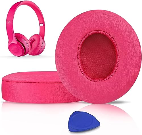 SoloWIT Earpads Cushions Replacement for Beats Solo 2 & Solo 3 Wireless On-Ear Headphones, Solo2 Solo3 Ear Pads with Soft Protein Leather, Added Thickness - Pink - color: Pink